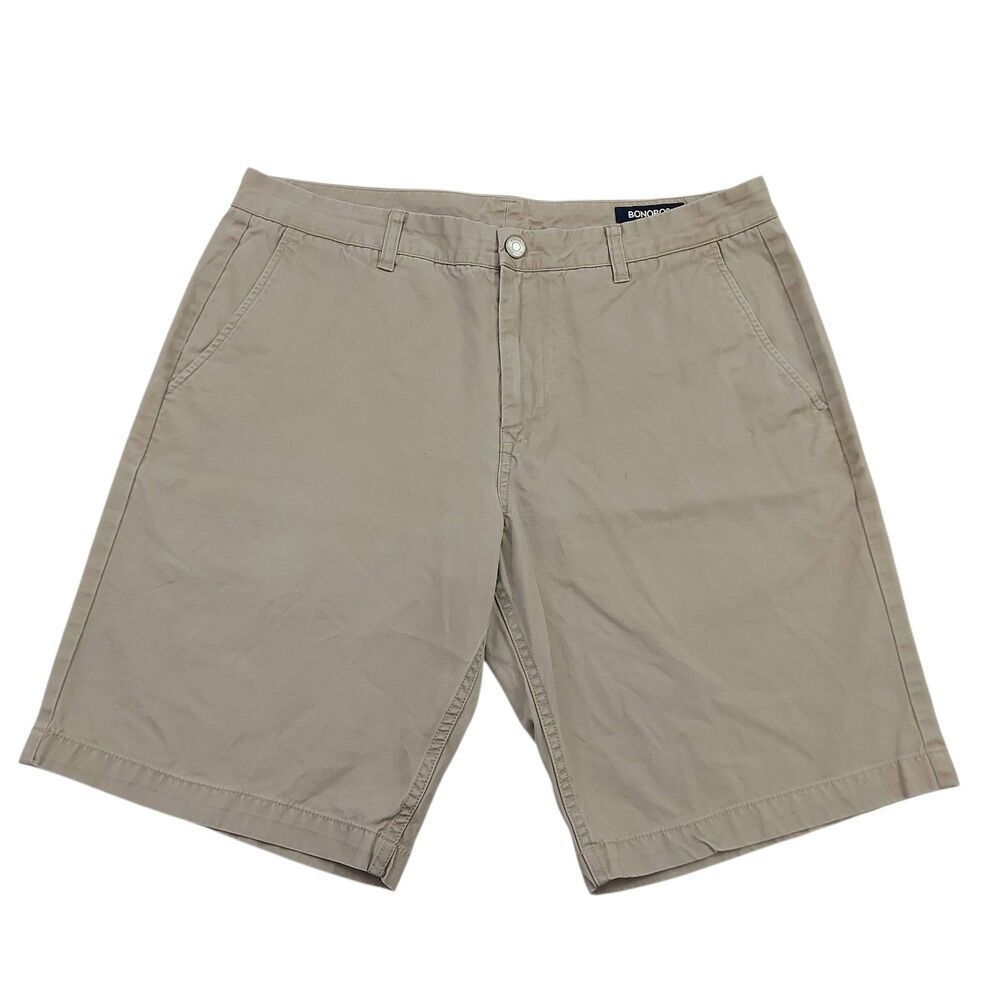 Bonobos Shorts Mens 36 Beige Flat Front Cotton Washed Chinos Comfort Casual